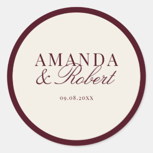 Pegatina Redonda Elegante y sofisticada boda burgundy