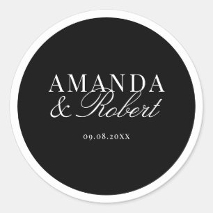 Pegatina Redonda Elegante y sofisticada boda en blanco y negro