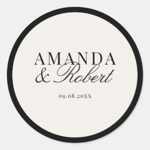Pegatina Redonda Elegante y sofisticada boda en negro y marfil