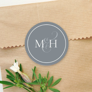 Pegatina Redonda Elegante y turbio mono-grama sencillo azul y azul