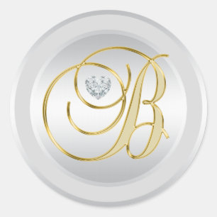 Pegatina Redonda Elegante y único oro plateado monogramado 'B' inic