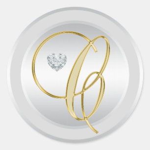 Pegatina Redonda Elegante y único oro plateado monogramado 'C' inic