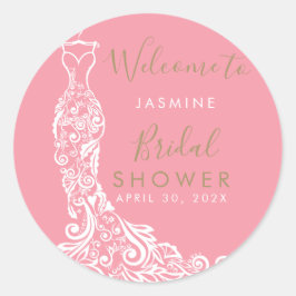 Pegatina Redonda Elegantemente Rosa Dorado Vestido de Espuma de Bie