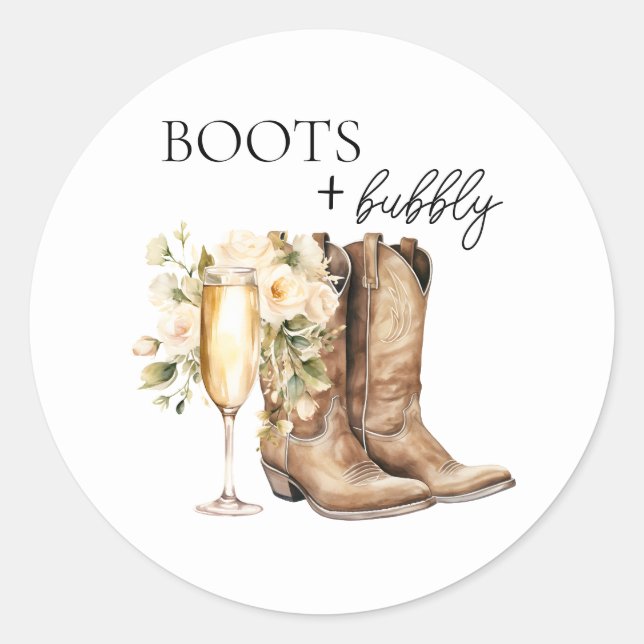Pegatina Redonda Elegantes Botas y Espumoso Shower Nupcial  Sticker (Anverso)