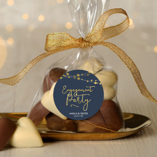 Pegatina Redonda Elegantes cadenas de luces Blue Engagement Party