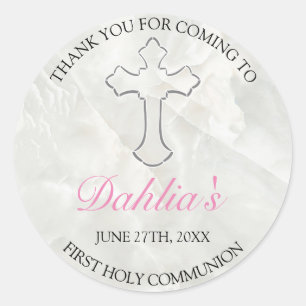 Pegatina Redonda Elegantes Chicas de Mármol Primero Santo Comunicad