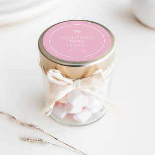 Pegatina Redonda Elegantes Chicas simples de color rosa Baby Shower