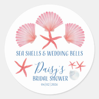 Pegatina Redonda Elegantes conchas marinas y campanas de boda Ducha
