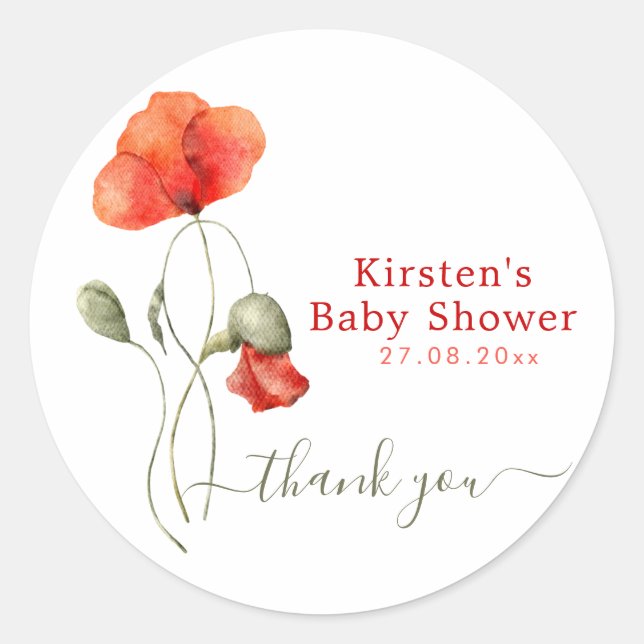 Pegatina Redonda Elegantes Copias acuáticas - Baby Shower Gracias (Anverso)