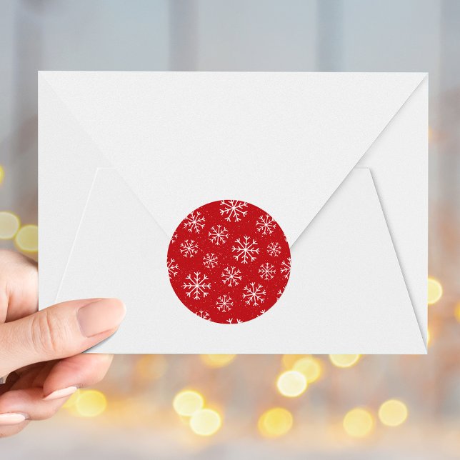 Pegatina Redonda Elegantes copos de nieve festividades rojas (Subido por el creador)
