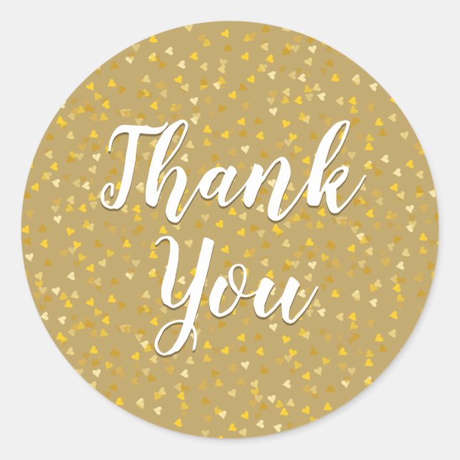 Pegatina Redonda Elegantes Corazones Dorados Gracias (Anverso)