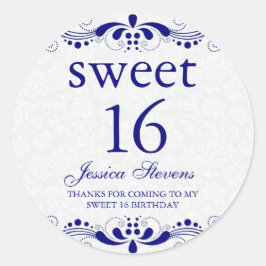 Pegatina Redonda Elegantes Damascos blancos de encaje floral de ton