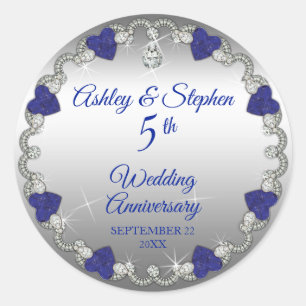 Pegatina Redonda Elegantes diamantes de zafiro quinto aniversario B