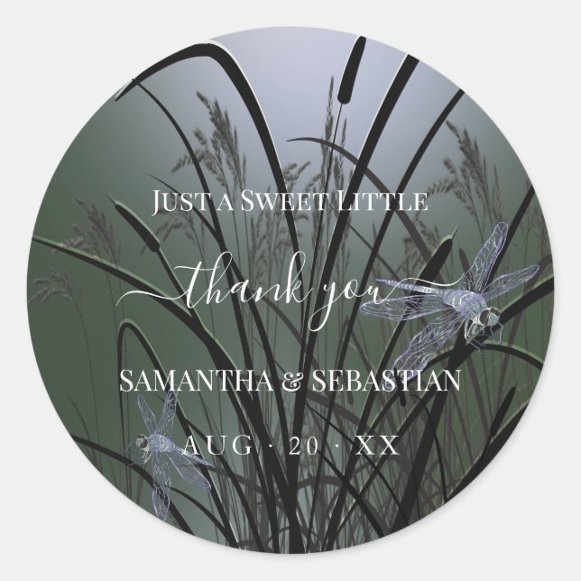 Pegatina Redonda Elegantes Dragonflies verdes sabias Gracias (Anverso)