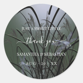 Pegatina Redonda Elegantes Dragonflies verdes sabias Gracias