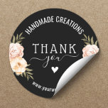 Pegatina Redonda Elegantes empresas florales hechas a mano Gracias<br><div class="desc">Elegante Floral Hechos A Mano Gracias Pegatinas.</div>