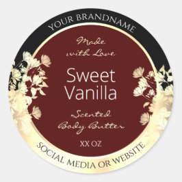 Pegatina Redonda Elegantes etiquetas de productos de Borgoña marco 