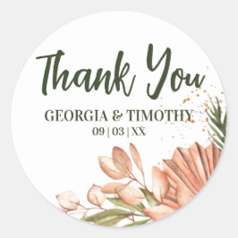 Pegatina Redonda Elegantes Flores De Boho, Gracias