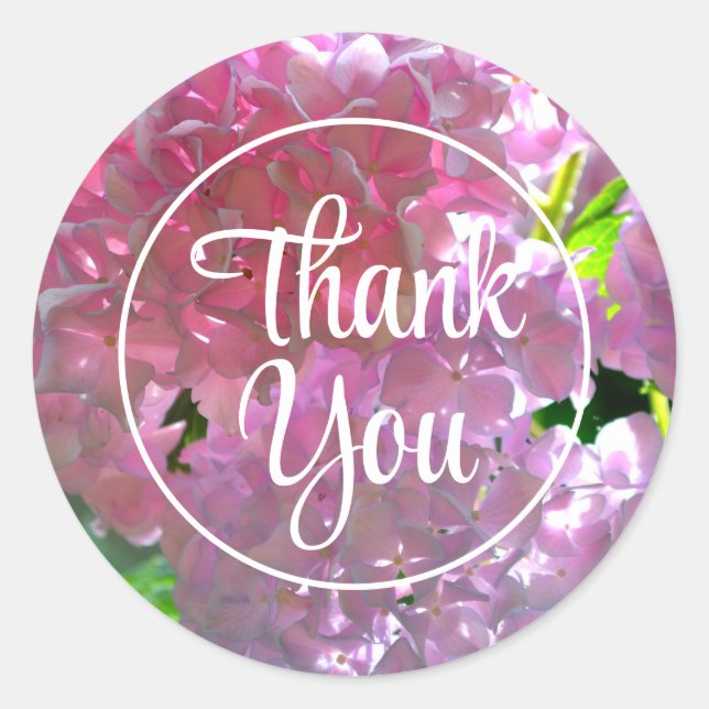 Pegatina Redonda Elegantes flores de boho rosa flores hortensias (Anverso)