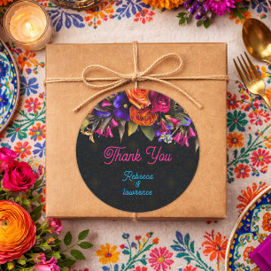 Pegatina Redonda Elegantes flores mexicanas agradecimiento de boda