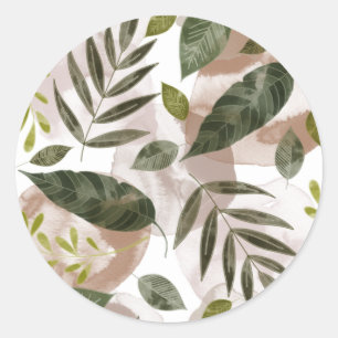 Pegatina Redonda Elegantes hojas de safari botánico