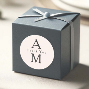 Pegatina Redonda elegantes iniciales beige, modernas, boda gracias