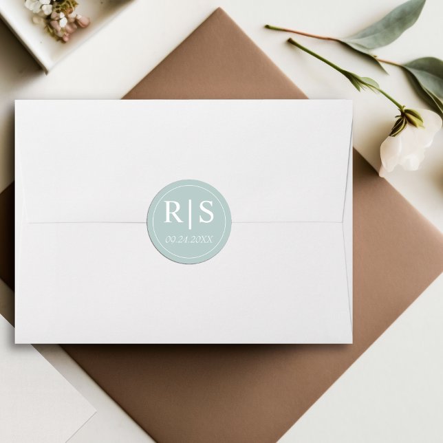 Pegatina Redonda Elegantes iniciales boda de opal azulado (Subido por el creador)