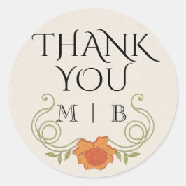 Pegatina Redonda Elegantes iniciativas de flores Naranjas de estilo