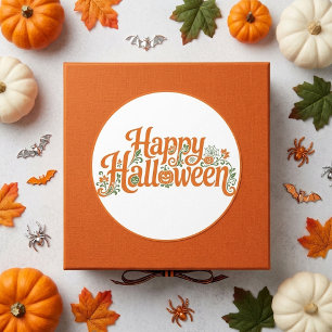 Pegatina Redonda Elegantes Jacks de Calabaza Naranja Feliz Hallowee