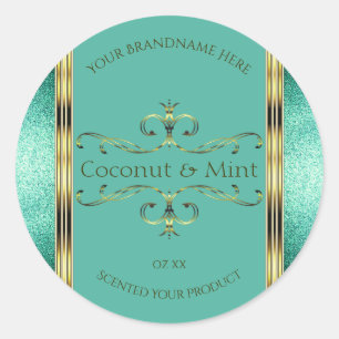 Pegatina Redonda Elegantes marcas Verde azuladas de productos de or