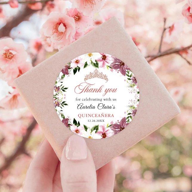 Pegatina Redonda Elegantes mariposas florales Quinceañera (Subido por el creador)