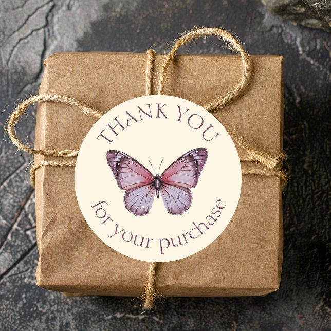 Pegatina Redonda Elegantes mariposas GRACIAS por tu PERSONALIZADO d (Elegant Butterflies THANK YOU for purchase CUSTOM Classic Round Sticker
)