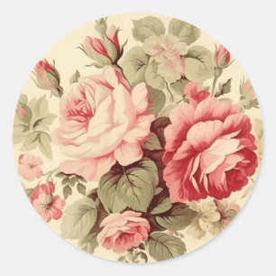 Pegatina Redonda Elegantes matices, rosado y verde Shabby Chic