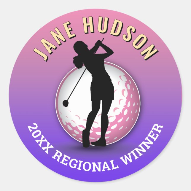 Pegatina Redonda Elegantes mujeres Monograma de golf (Anverso)