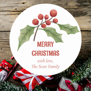 Pegatina Redonda Elegantes Navidades acuarela Festividad Botánica