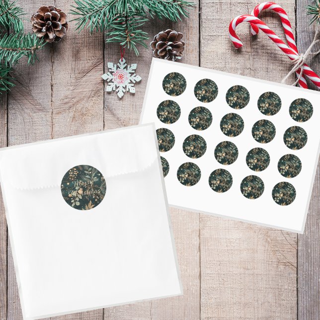 Pegatina Redonda Elegantes Navidades botánicos verdes (These elegant stickers will add sophistication to your christmas mail!)