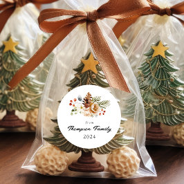 Pegatina Redonda Elegantes Navidades clásicos Foliage botánico