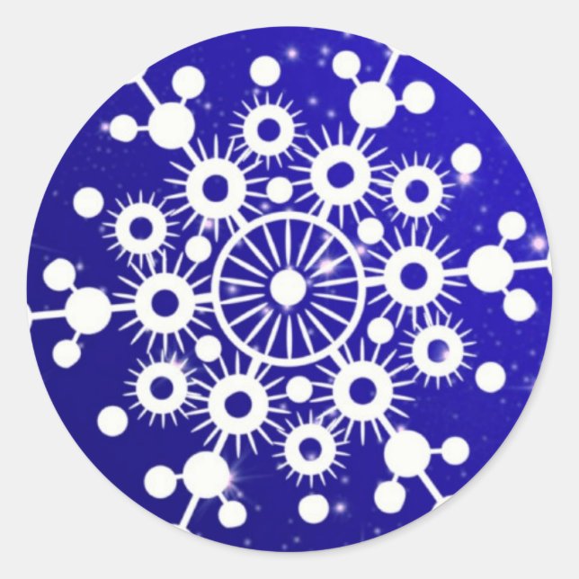 Pegatina Redonda Elegantes Navidades de copos de nieve, Feliz Invie (Anverso)