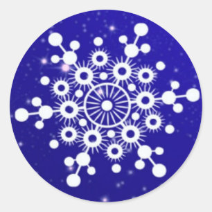 Pegatina Redonda Elegantes Navidades de copos de nieve, Feliz Invie