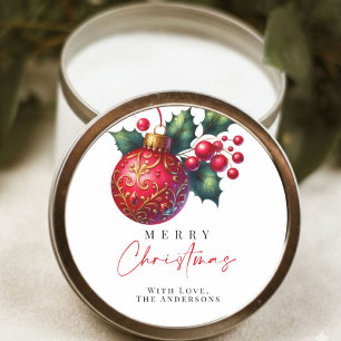 Pegatina Redonda Elegantes Navidades de Ornamento Rojo