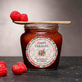 Pegatina Redonda Elegantes Navidades de Poinsettias Rojas