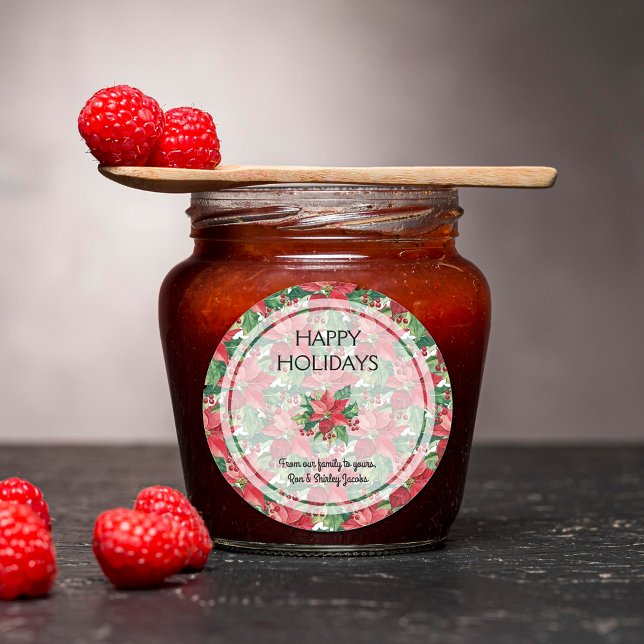 Pegatina Redonda Elegantes Navidades de Poinsettias Rojas (Elegant Red Poinsettias Christmas Round Stickers)