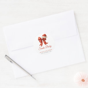 Pegatina Redonda Elegantes Navidades de Santa Baby Shower Red Bow