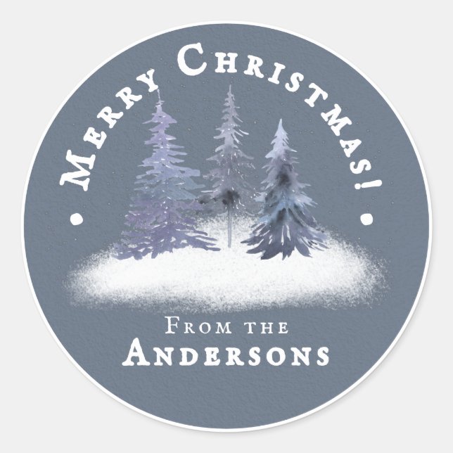 Pegatina Redonda Elegantes Navidades de Woodland Blue Winter (Anverso)
