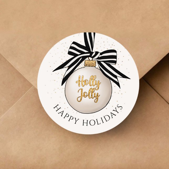 Pegatina Redonda Elegantes Navidades Felices Fiestas Bauble (Elegant Happy Holidays Christmas Bauble Classic Round Sticker)