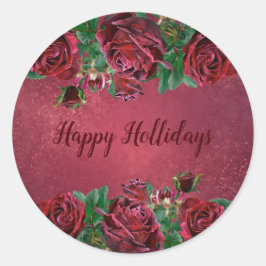 Pegatina Redonda Elegantes Navidades Fiestas de Flores Rosa