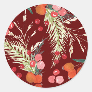 Pegatina Redonda Elegantes Navidades Florals Holiday