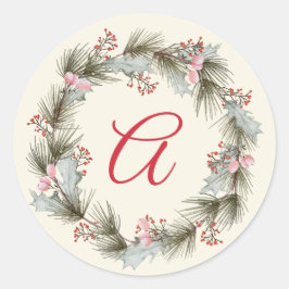 Pegatina Redonda Elegantes Navidades monográficos Wreath Family Pho