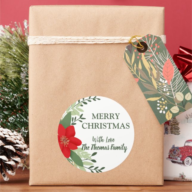Pegatina Redonda Elegantes Navidades Nombre Botánico Personalizado (Vacaciones)