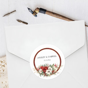 Pegatina Redonda Elegantes Navidades Red Damask Floral